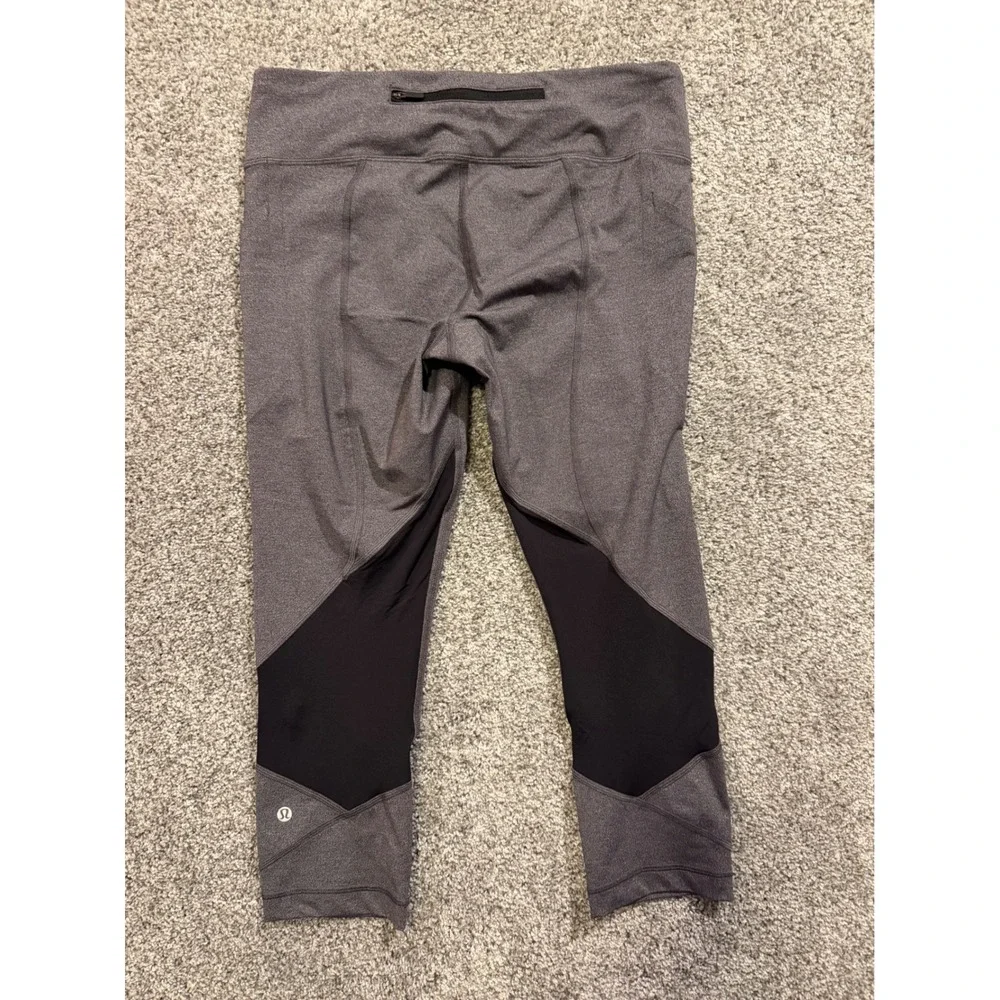 Lululemon Athletica Leggings Womens 10 Gray Black Mesh Panel Crop Pants LW6AVL‎